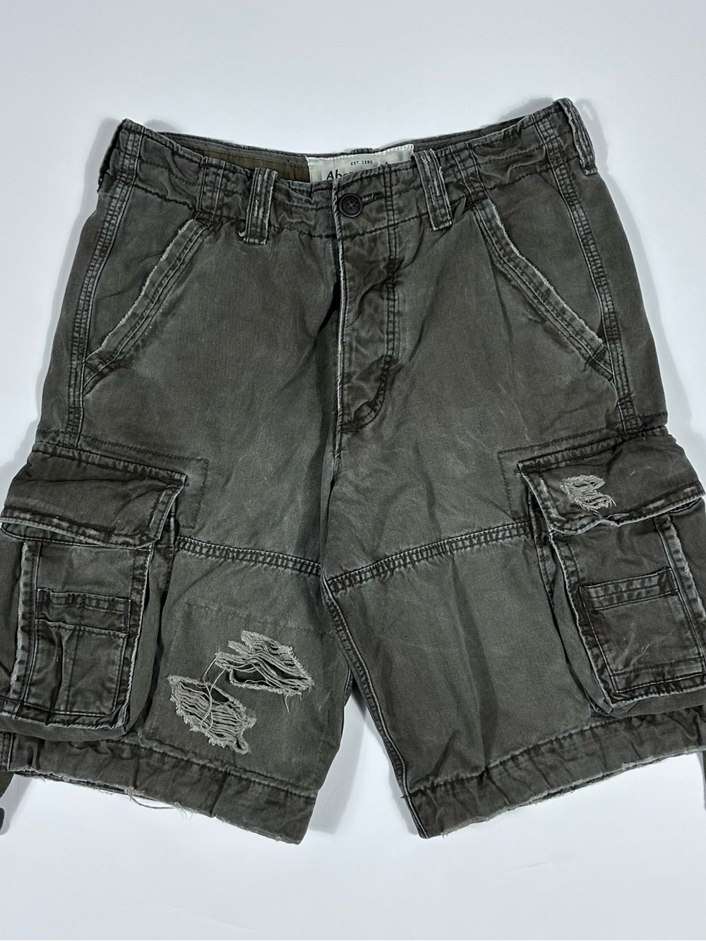 Y2K Abercrombie Fitch Men's Size 31 Distressed Heavy Cargo Shorts Paratrooper